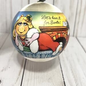 Hallmark Satin Ball Ornament Muppets 1981 Kermit as Santa Miss Piggy Christmas